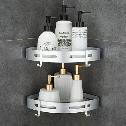 Corner Caddy Bathroom Shower Shelf Wall Mounted No Drilling 2 Tier Storage Shelves Adhesive Triangle Baskets Silver Bathroom Kitchen Storage Basket | Wall Mounted, No Drilling, Adhesive Triangle Bathroom Kitchen Storage Basket