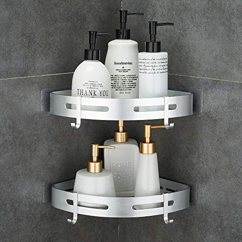Corner Caddy Bathroom Shower Shelf Wall Mounted No... (2 Count | Silver | Aluminum)