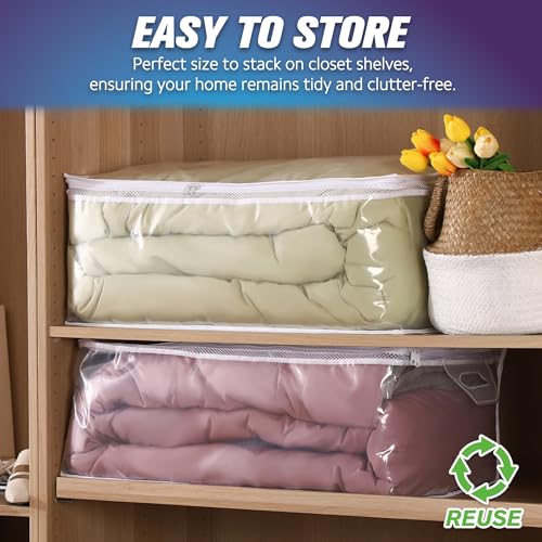Large Storage Bag for Clothes, Jumbo Zipper Totes | 20 Gallon xxl, Flexible, Clear Extra Thick Plastic, Reinforced Handles, Double Zip
