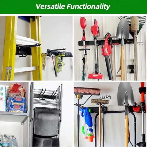 PIYILO 48 in Garage Tool Organizer Wall Mount, Adjustable Tool Storage Rack | Heavy-duty 360 LBS, Double-Layer Hooks, Wear & Tear Resistant, Soft Anti-Scratch Hook Sleeves, For Yard Tools, Shovels, Shed