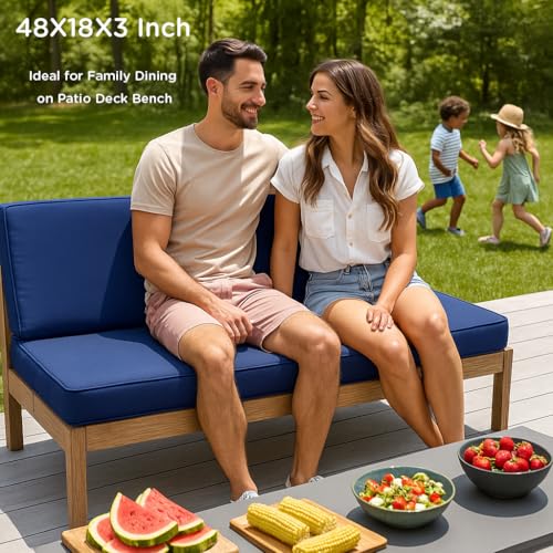 Codi Outdoor Bench Cushion for Patio Furniture, 48x18x3'', Navy | Waterproof & Removable Cover, Premium Shredded Foam Filling, Portable Handle, Bulit-In Zipper, Perfect for Porch Swing