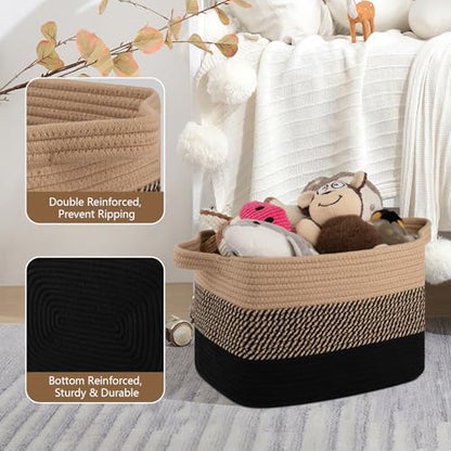 OIASKET Storage Basket for Organizing, Woven Baskets for Storage, Rectangle Decorative Baskets for Shleves, Closet, Toys, Books, Nursery Organizer Bins - Pack of 3 (Black & Brown, 13"x9.85"x8.7")
