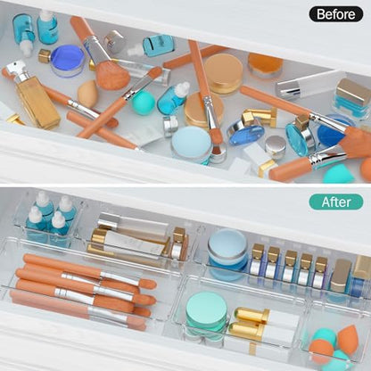 12 Pack Clear Drawer Organizer Set, Drawer Storage Trays, Storage Bins | Acrylic Drawer Storage Trays, Storage Bins for Makeup, Cosmetics, Jewelries, Utensils, Gadgets, Office