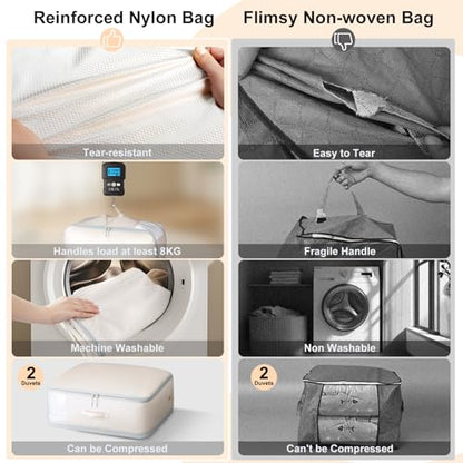 Comforter Storage Bag - Large Capacity Blanket Storage Bags 3-Layer Ultra Space Saving Self Compression Organizer, Washable Compression Bags for Storage Comforter Blanket, 2-Pack, Beige