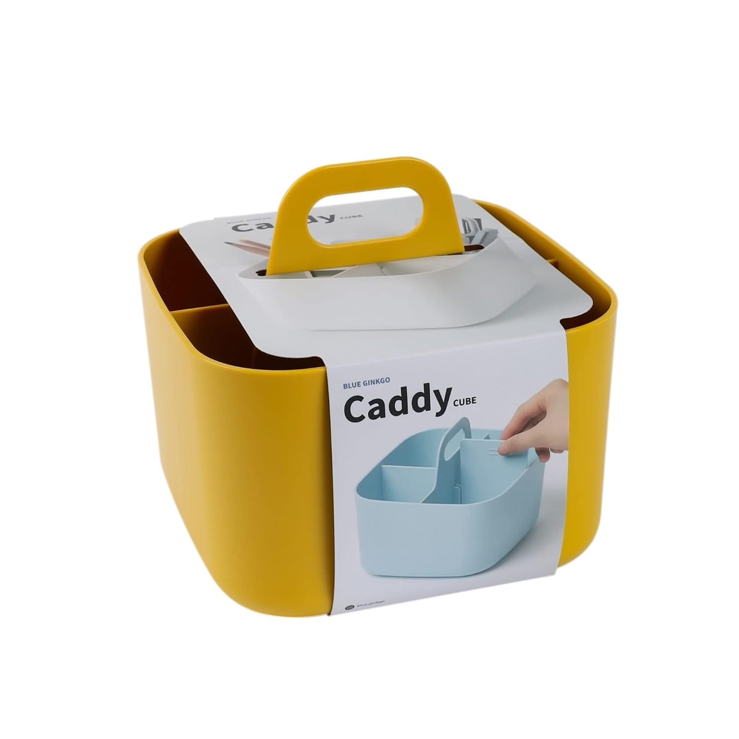 BLUE GINKGO Stackable Organizer Caddy, Square, Yellow, Made in Korea | Portable. Adjustable. Home, Office & School Storage.