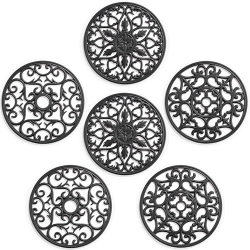 SMARTAKE 6 Set Silicone Trivet Mats for Hot Dishes Pots and Pans (Black) | Heat Resistant Pots and Pans Holders, Non-Slip Flexible Pads Coasters for Countertops Table, Modern Kitchen Decor Accessories
