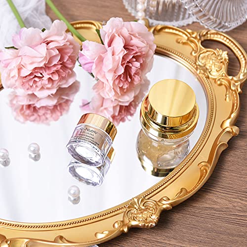 Sooyee Decorative Gold Mirror Tray with Handle 14" x 9.8" | Vintage Tray for Bathroom Vanity, Dessert & Coffee Table, Jewelry, Perfume, Makeup Organizer Display Tray,Home Decor