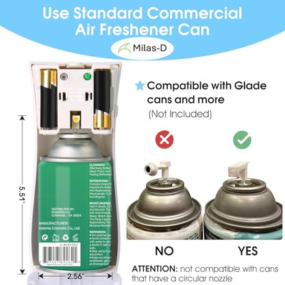 Automatic Air Freshener Spray Dispenser, Custom Timing (Day/Night/24H, 7.5/15 min interval), Wall Mounted or Free Standing, for Home and Commercial, Compatible with Glade Refill Can, White, Milas-D