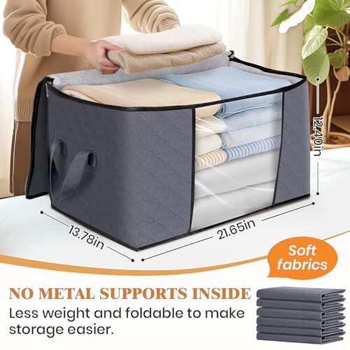 6 Pack Storage Bags for Clothes Blanket Storage Bins with Lids | Foldable Closet Organizers with Zippers,Window and Handles,Fabric Storage Bins for Sweater,Comforter,Bedding,Dorm essentials