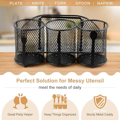 Utensil Organizer Silverware Caddy - Utensil Holde... (Black | Metal)