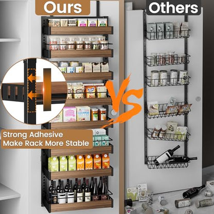 POKIPO 8 Tier Over The Door Pantry Organizer, 2 IN 1 Wall Mount or Hanging Spice Rack Seasoning Shelves with Adjustable Basket, Back of Door Organizer and Storage for Kitchen Cabinet and Room Closet