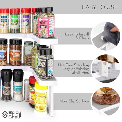 Deluxe - Expandable Spice Rack and Stackable Cabinet & Pantry Organizer (1 Set of 2 Shelves) - As seen on TV Deluxe (Spicy Shelf Organizer) - Pantry Organization - Pantry Spice Organizer