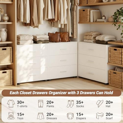 Aheaplus 21.7" Closet Drawers, Wood Closet Organizers and Storage with 3 Drawers, Closet Drawers Organizer System, Nightstands Bedside End Table with 3 Drawers Storage for Bedroom, White1