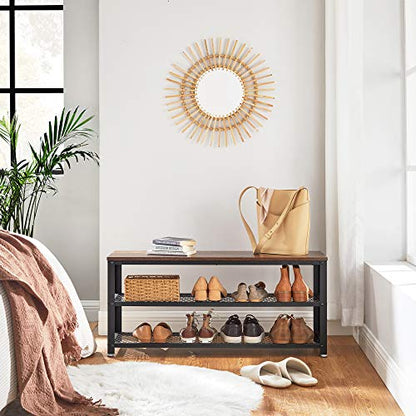 VASAGLE 3-Tier Shoe Rack, Shelf Storage Bench with Metal Mesh Shelves and Seat, Free Standing Shoe Organizer for Entryway, 11.8 x 39.4 x 17.7 Inches, Rustic Brown and Black ULBS078B01