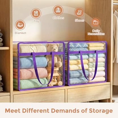 6 Pack Clear Storage Bags for Clothes, 40L Closet Organizers and Storage | Plastic storage with zipper and handle, moving bags, under-bed storage, closet organizer for blankets, comforters, toys