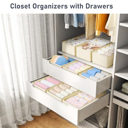 DIMJ Drawer Organizer Clothes - Underwear Organizer Small Sock Organizer Closet Organizers and Storage Box Dresser Drawer Dividers for Baby Clothes,Bra,Socks, Belt, Tie, Set of 6,Beige