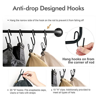 Mkono Hat Organizer Hat Rack for Wall Storage Holder with 20 Hooks Set of 2 | Hanging for 20 Caps, Adjustable Hooks, Space-Saving, Holds Baseball Scarves Belts Bags, Closet Door Bedroom Entryroom Laundry