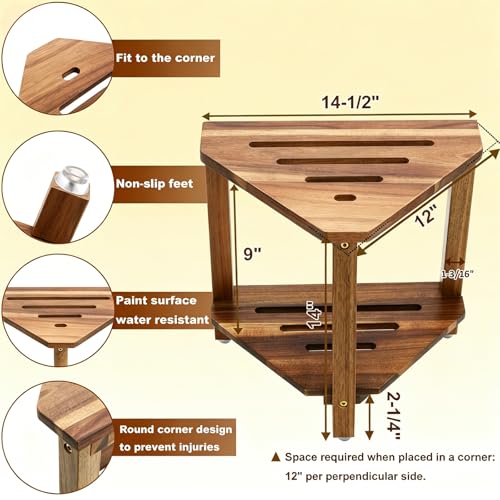 IBosins Corner Shower Stool for Shaving Legs Small Bench with Storage Shelf
