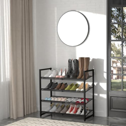 Metal Shoe Rack for Closet,entryway, 4-Tier Shoe Organizer, Adjustable Flat or Angled Shelves, Holds up to 20 Pairs Shoes, Black