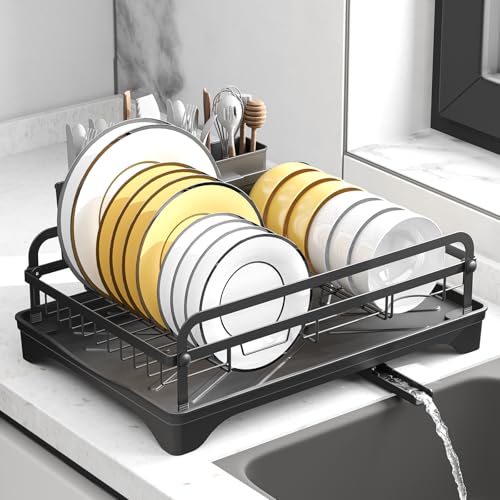 Dish Drying Rack for Kitchen Counter, Large Dish D... (1 Tier - Black | Metal)