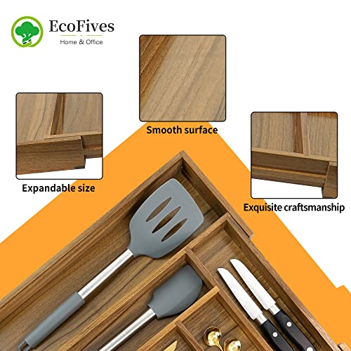 Luxury Acacia Kitchen Drawer Organizer - Silverware Organizer - Utensil Holder and Cutlery Tray with Grooved Drawer Dividers for Flatware and Kitchen Utensils (8 Slot), 17*12.4*2 inch