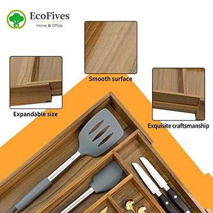 Luxury Acacia Kitchen Drawer Organizer - Silverware Organizer - Utensil Holder and Cutlery Tray with Grooved Drawer Dividers for Flatware and Kitchen Utensils (8 Slot), 17*12.4*2 inch
