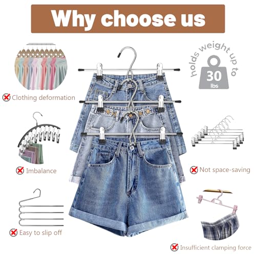 Pants Hangers Space Saving,Stackable Skirt Hangers with Clips, Hanging Closet Organizer and Storage,Clothes Hangers, College Dorm Essentials Apartment Essentials- 16 Pack