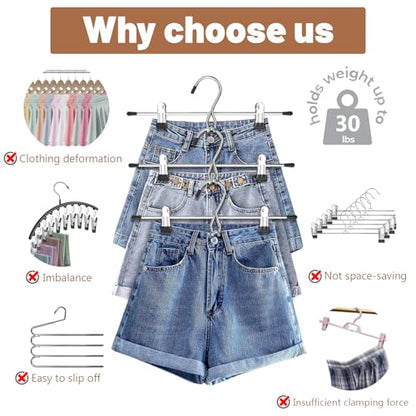 Pants Hangers Space Saving,Stackable Skirt Hangers with Clips, Hanging Closet Organizer and Storage,Clothes Hangers, College Dorm Essentials Apartment Essentials- 16 Pack