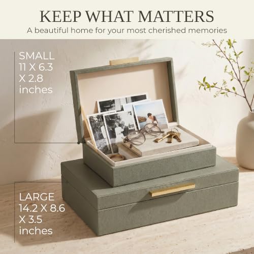ZICOTO Decorative Storage Boxes with Lids – Set of 2 Beautiful PU Leather Organizer Bins for Your Bookshelf Home Decor - Safely Store Photos, Documents and Memory Box Keepsakes in Style