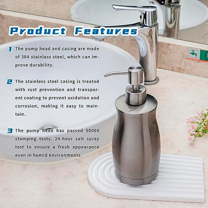 Brushed Stainless Steel Countertop Soap Dispenser Rust and Leak Resistant Hand Soap Pump with Funnel for Kitchen Countertops and Bathroom Dispensers (13.5 oz/400 ml)