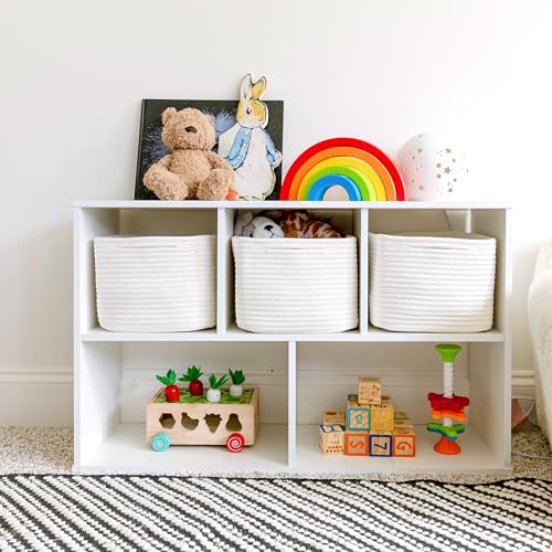 Storage Cubes 9”x9”x7”Cotton Rope Woven Baskets for Organizing 3-Pack | 9 Inch Cube Storage Bin | Small Basket for Shelf Nursery, Pantry, Decorative Plant, Bathroom Closet, Toy Gift