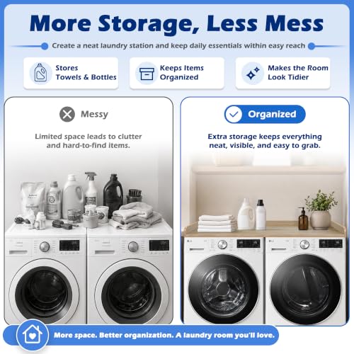 ROYXEN Washer Dryer Countertop, Laundry Countertop Solid Wood, Countertop for All Front-Loaded Washing Machine and Dryer, Extra Room for Laundry Room, White Oak