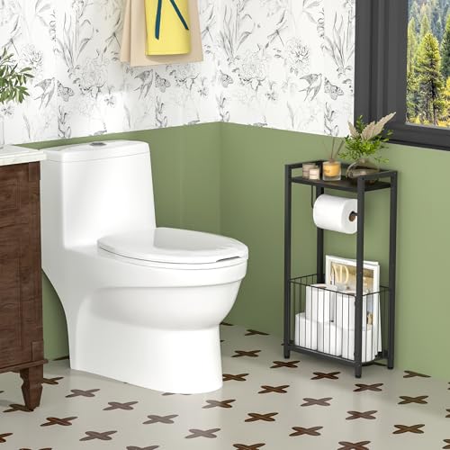 Freestanding Toilet Paper Holder with Storage Shelf | Bathroom Tissue Stand with Space for Phone, Tablet, and Magazines – All-in-One Toilet Roll Dispenser and Organizer