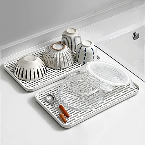 Cup Drying Rack & Dish Drying Tray, Drain Board for Small Kitchen Sink, Dish Drain Tray Large Enough for Counter or Coffee Table, Big White Dish Drying Mat