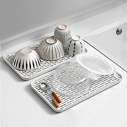 Cup Drying Rack & Dish Drying Tray, Drain Board for Small Kitchen Sink, Dish Drain Tray Large Enough for Counter or Coffee Table, Big White Dish Drying Mat