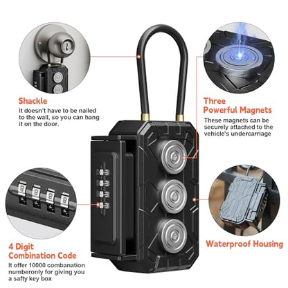 Lock Box with Magnetic Key Holder,Magnet Key Box for Under car,Hide with Combination Lock with 3xN52 Strong Magnet for Storage Indoors, Outside (Classic, Regular1)