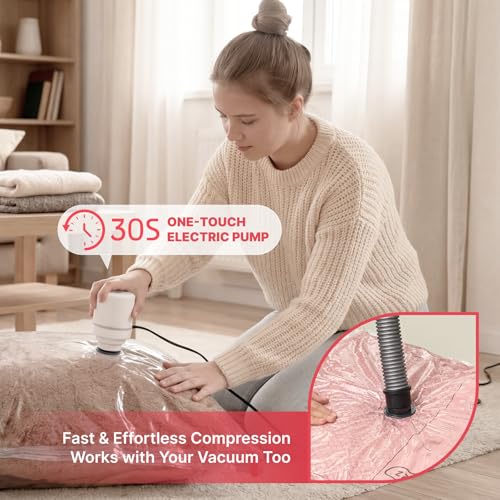 12Pack Vacuum Storage Bags with Electric Pump, Jumbo Vacuum Seal Bags for Clothing, Bedding & Blankets, Heavy Duty Compression Space Saver Bags with Airtight Seal, Seasonal Storage-4M+4L+4XL