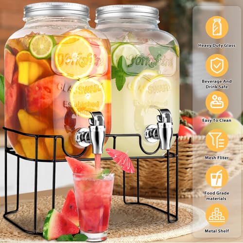 1 Gallon Glass Drink Dispensers For Parties，Lemonade Beverage Dispenser With Stand And Spigot For BBQ, Picnic, Party,Laundry Detergent Dispenser