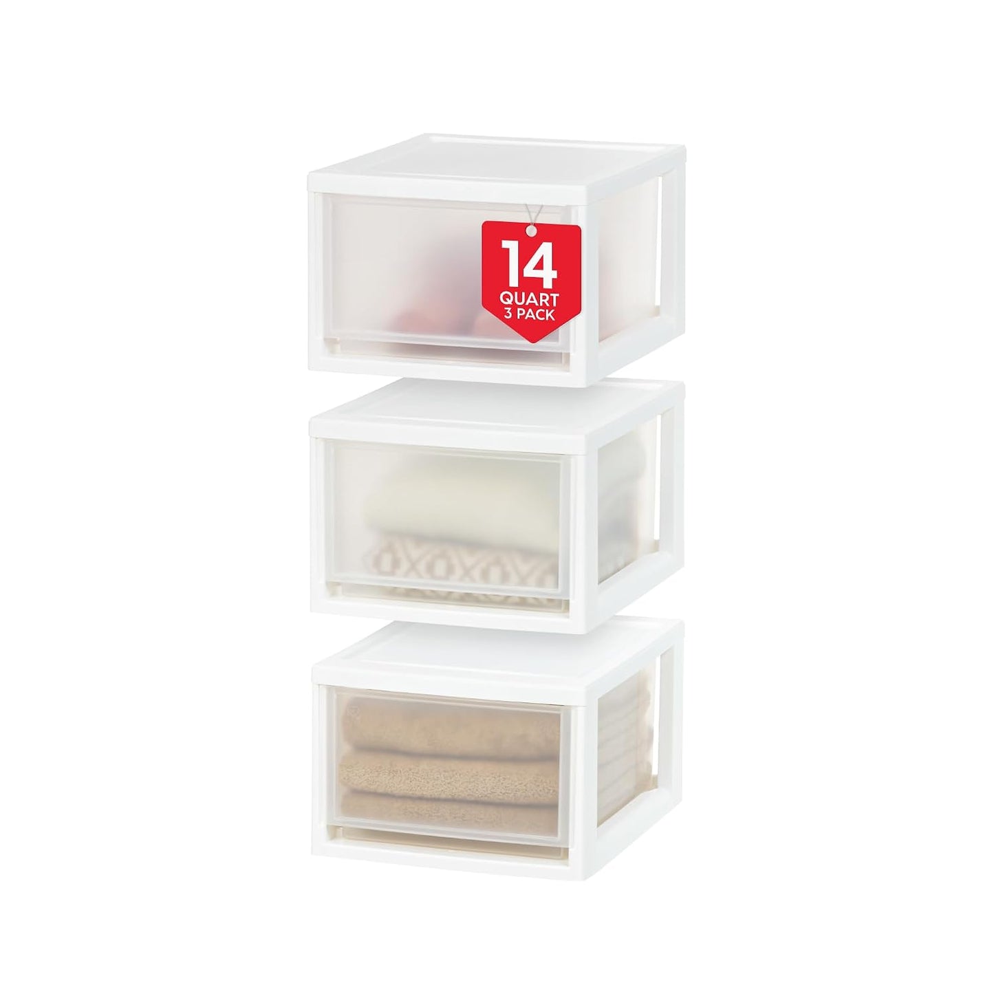 IRIS USA 3-Pack, 14.5 Qt. Stacking Drawer Storage Organizer, White | Store clothing, accessories, pantry items, and household essentials around your home with organized storage solutions