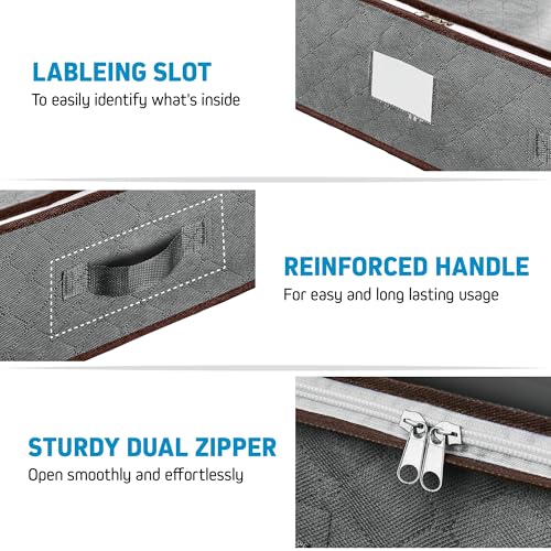 Under Bed Storage Bins - 90L Pack Of 4 Under The Bed Storage Containers For Clothes, Blankets, Winter Clothing, & Shoes - Underbed Storage Containers With Handles, Dual Zippers, & Clear Top