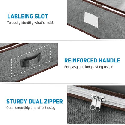 Under Bed Storage Bins - 90L Pack Of 4 Under The Bed Storage Containers For Clothes, Blankets, Winter Clothing, & Shoes - Underbed Storage Containers With Handles, Dual Zippers, & Clear Top
