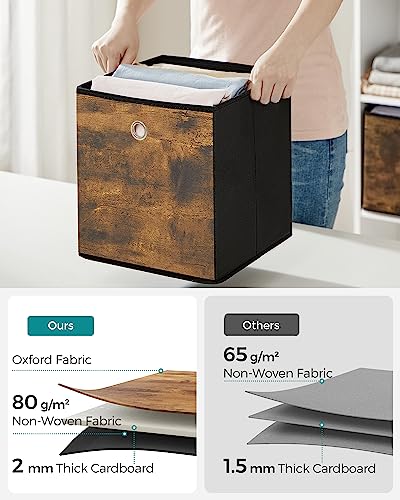 SONGMICS Storage Cubes, Foldable Fabric Storage Bins, Set of 6 | SONGMICS Storage Cubes, 10.2x10.2x11 Inches, Rustic Brown, URFB126B01