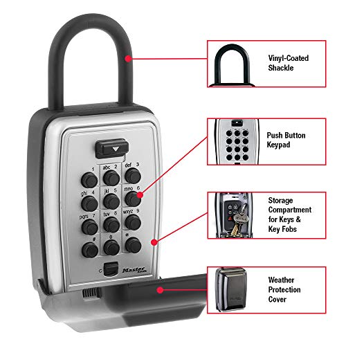 Master Lock Black Outdoor Key Lock Box with Push Buttons to Hide a Key, Easily Set, Share, and Change Combination for Tenants, Guests, Clients, Move Between Listings, 5422E
