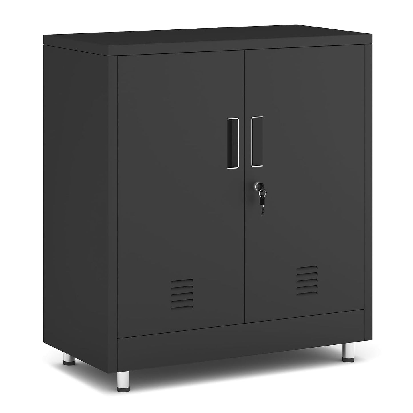 Metal Storage Cabinet with Locking Doors and Adjustable Shelf, Small Lockable Sideboard Buffet Cabinet for Home Office Hallway Entryway Living Dining Room (Black)
