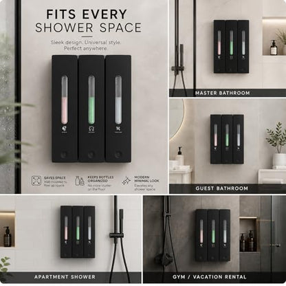 Shampoo and Conditioner Dispenser - Wall-Mounted 3-Chamber Shower Soap Dispenser, No-Drill, 1200ML Capacity, for Bathroom & Hotel