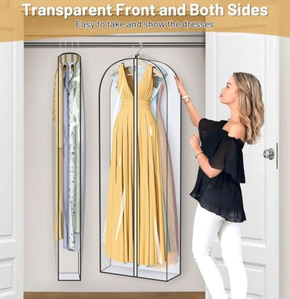 MISSLO 65" Clear Garment Bags for Hanging Clothes 4" Gusseted Dress Bags for Gowns Long Dress Cover for Closet Storage Dress Protector Bag, 2 Packs