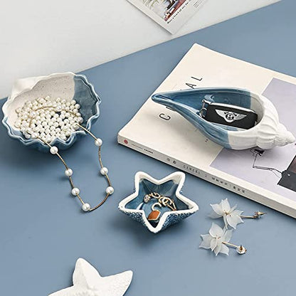 Starfish Ceramic Jewelry Dish Tray, Ring Holder and Trinket Tray for Rings | Decorative Jewelry Holder for Earrings, Necklaces and Keys, Beach Decor, Coastal Decor, Ocean Decor and Gift for Women