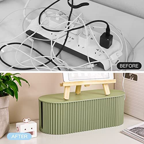 Cable Management Box, Cord Organizer Box with 10 Cable Ties, Power Strip Storage to Hide Charger Adapter Power Cord Charging Station(Small/Green)