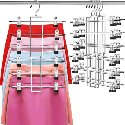 Pants Hangers with Clips,Space Saving Hanging Clos... (4 Count | Silver | Metal)