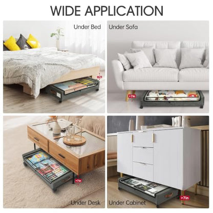 Yecaye Under Bed Storage with Wheels, 2Pack Under Bed Storage Containers, Underbed Shoe Storage Organizer, Rolling Under Bed Metal Drawers for Clothes, Blankets(30.71 x 16.93 x 6.69 in)